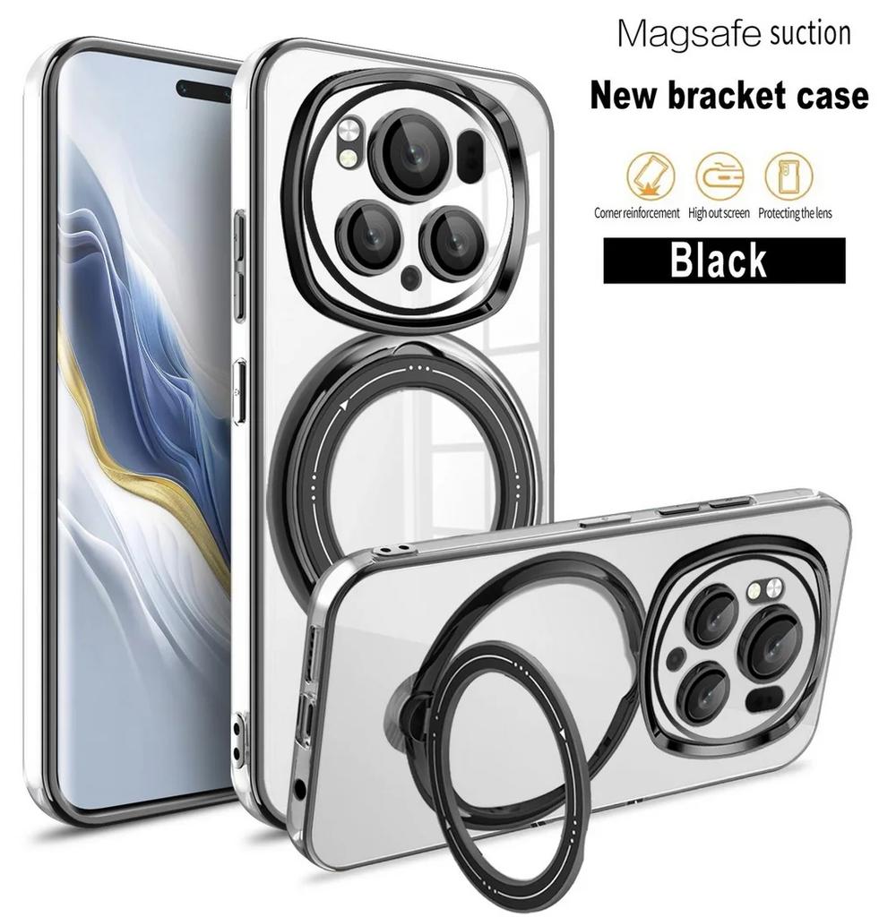 Plating Ring Magnetic Support Transparent Magsafe Phone Case For Honor Magic6 Pro Magic6 Honor 90 Pro 90 4G 5G Seismic Case