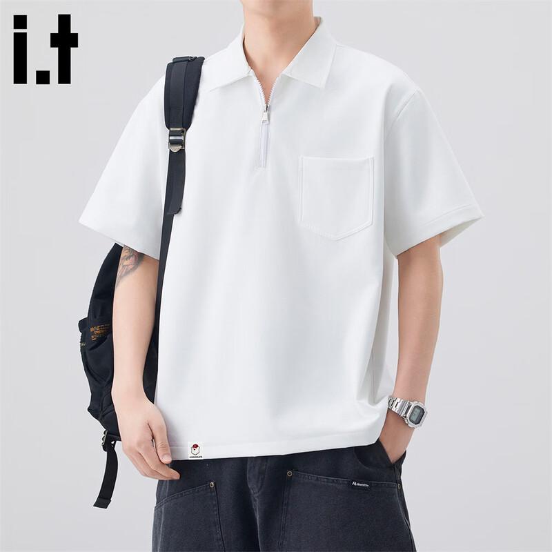 Men s Ice Silk Half-Zip Polo Shirt L белый