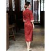 New Chinese-style red long cheongsam women's 1011 new autumn engagement toasting clothes temperament daily wearable high-end sense