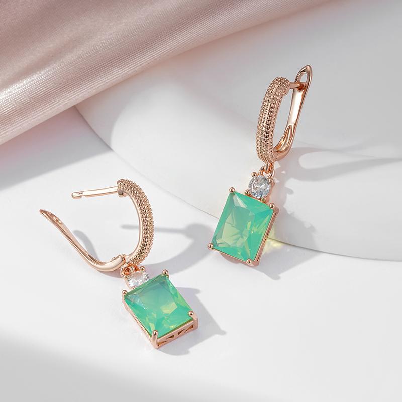 Kinel, pătrat, albastru, verde, cercei cu zircon natural, pentru femei, culoare aur roz, bijuterii de tip boutique, purtarea de petrecere