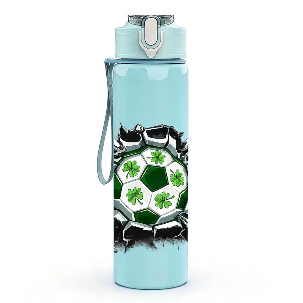 1PC Soccer Ball Cracked Graffiti Print 750ml Color Plastic Sports Water Bottle Leakproof Flip Straw Lid Suitable for Sports Office Home Use