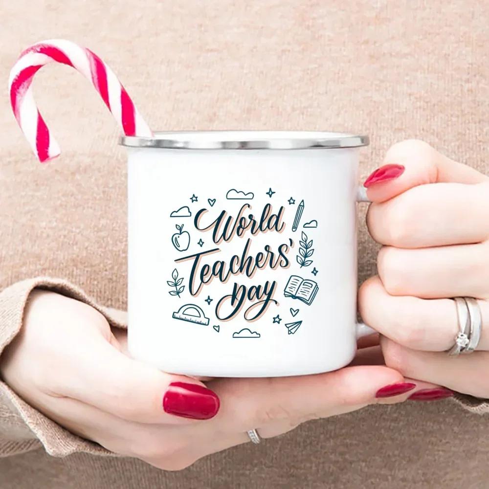 Word Teacher'day Ever Enamel Mugs Teacher's Day Best Original Teacher's Gift Drink Juice Coffee Cocoa Milk Beer Handle Mug
