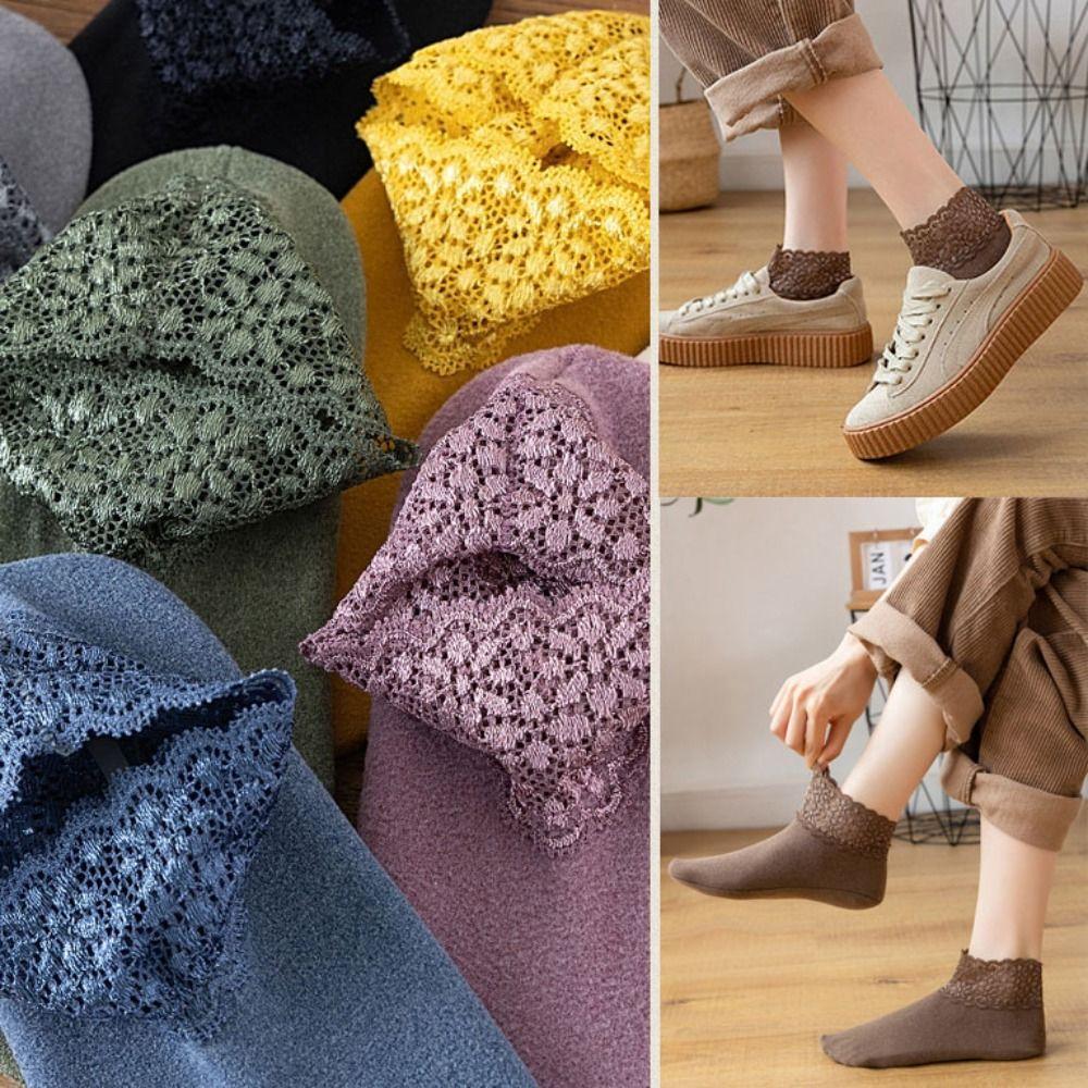 10Pairs Non-slip Lace Socks Thicken Home Slippers Simple Female Warm Socks Women