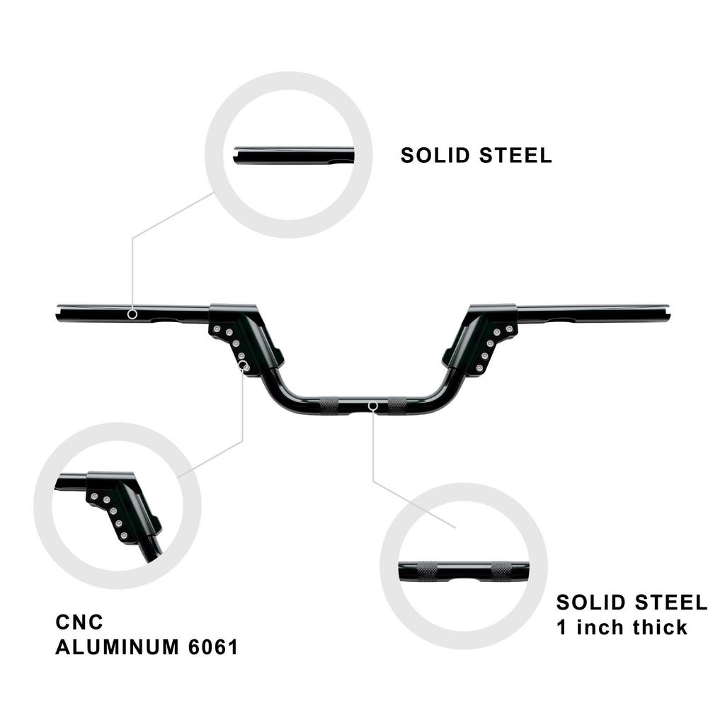 Adjustable Motorcycle Handlebars for Harley Sportster, Dyna, Softail, Touring - 5.5" Height