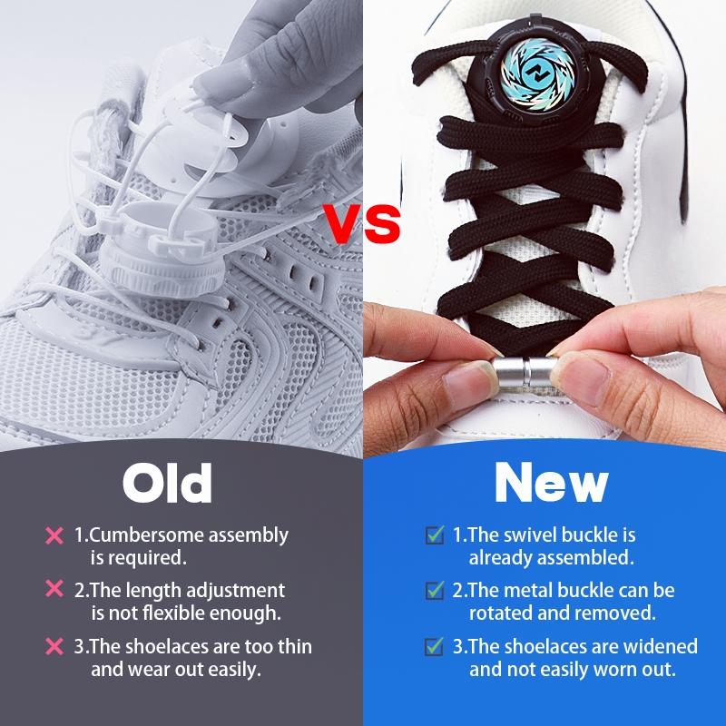 New Automatic No-Tie Shoelaces with Swivel Buckle for Casual Sneakers - Easy Slip-On Flat Shoelaces for Adults and Kids