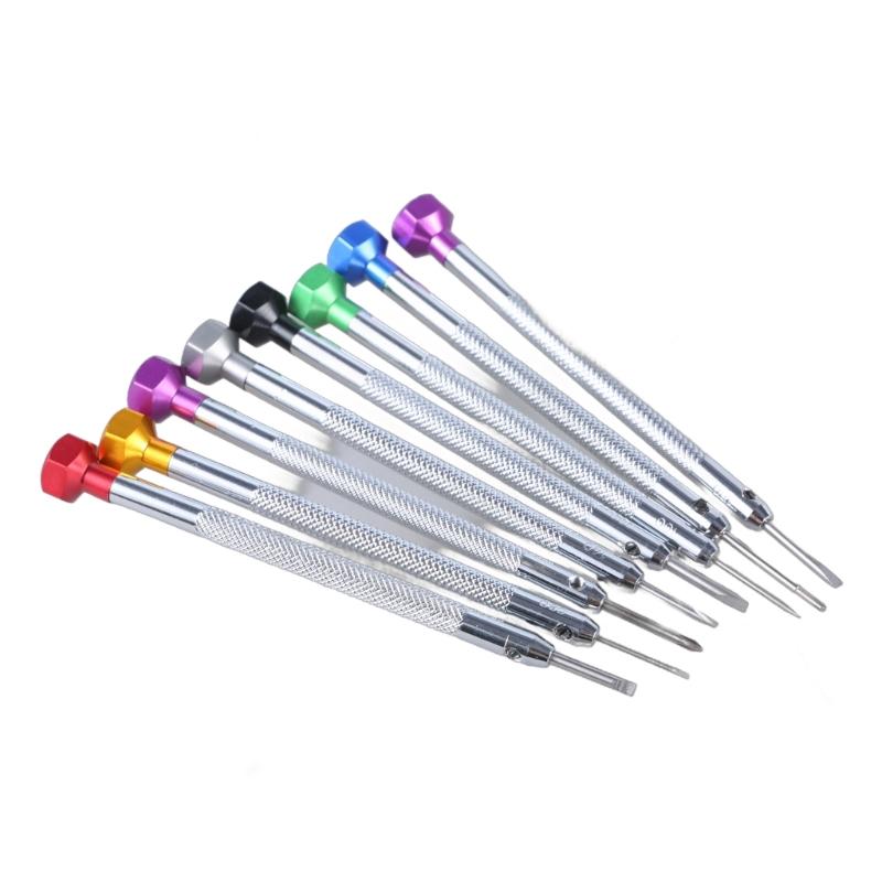 9Piece Watch Repair Screwdriver Set Colorful With Rotating Base 9 Spare Bits Phone Jewelry Glasses Screw Remover