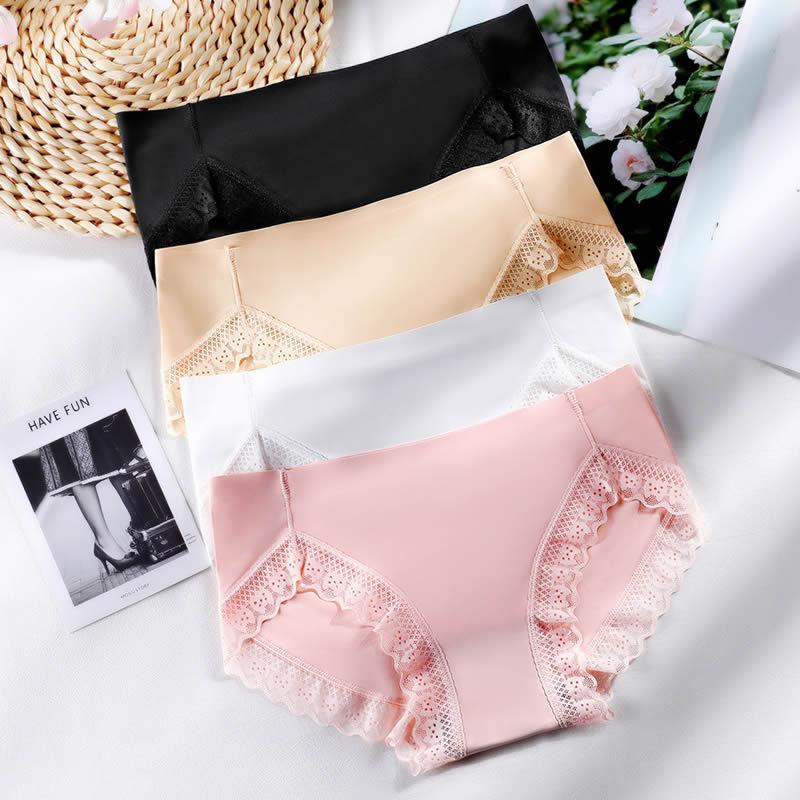 Damenhöschen, Übergröße, niedrige Taille, sexy Spitzenunterwäsche, atmungsaktive Damen-Slips aus Eisseide