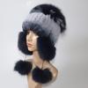 Elastické Pletené Čepice z Králičí Rex Fur Handmade Čepice z Pravé Kožešiny s Liščími Ušima Pravá Kožešina Sněžná Čepice Kukly pro Ženy Designérská