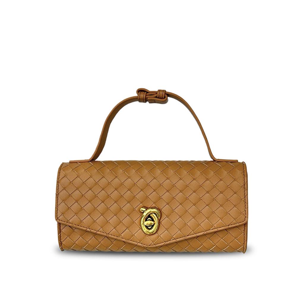 Cross-border woven baguette bag, niche leather women's bag, fashionable versatile horizontal version lock, portable shoulder messenger envelope bag