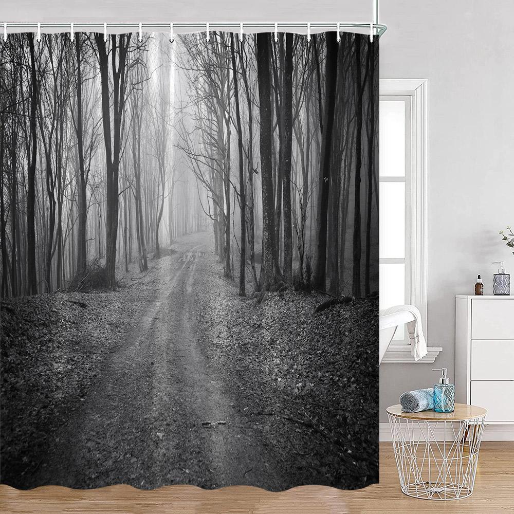Misty Pine Forest Shower Curtains Rustic Nature Forest Green Pine Trees Fantasy Woodland Bath Curtain Modern Home Decor for Bath