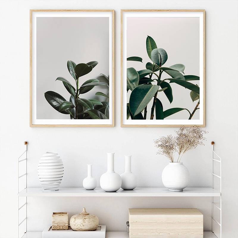 

Scandinavian Green Leaf Wall Art Canvas Poster Nordic Minimalist Print Painting Small Fresh Life Pictures Living Room Decoration