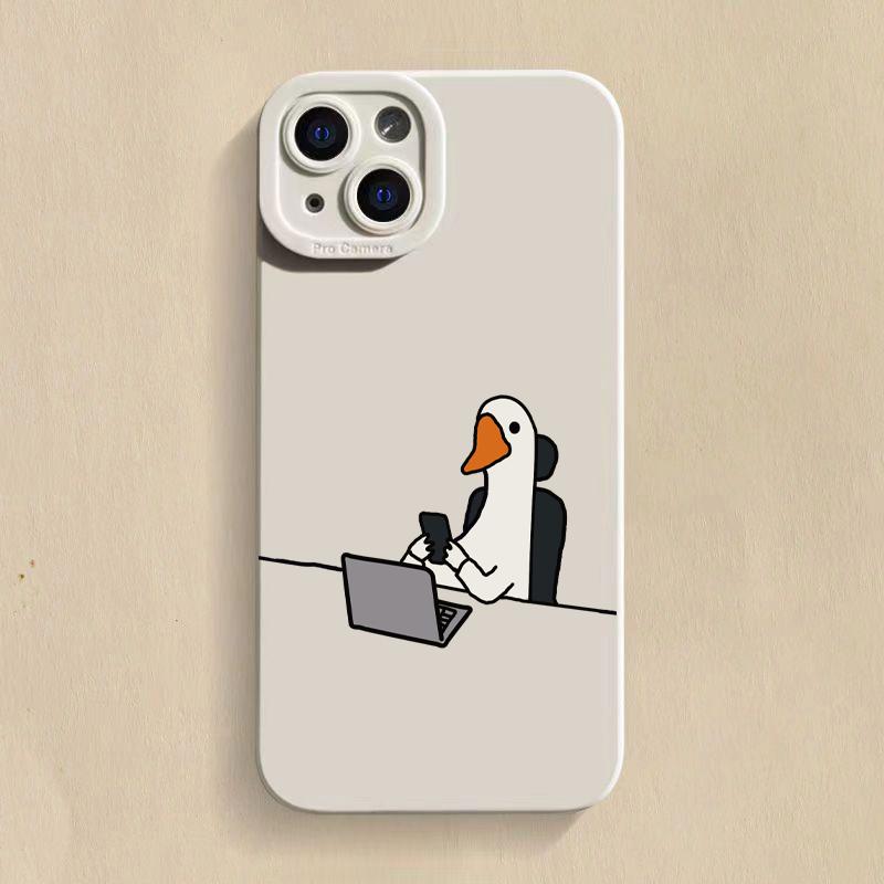 Cute Cartoon Slacker Duck Phone Case For iPhone 11 12 13 14 15 Pro Max Mini X XR XS 78 Plus Shockproof Matte Soft Silicone Cover