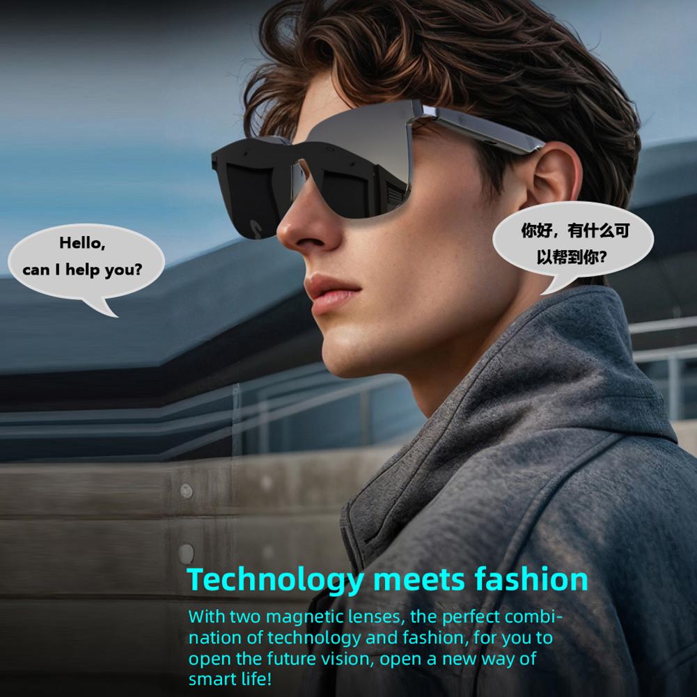 AI Smart Translate Eyeglasses 144 Languages Intelligent Translator Glasses BT 5.4 Call Headphone Sports Sun Glasses for Outdoor