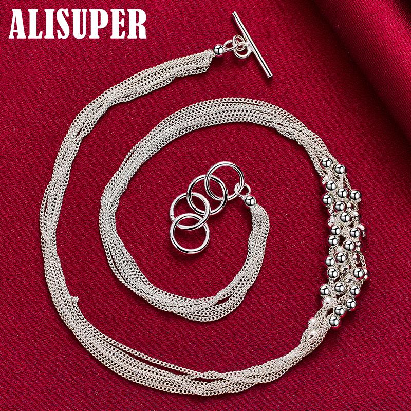 925 Sterling Silver Small Smooth Bead Ball Grapes Necklace 18 Inches Chain Jewelry