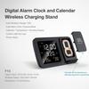 Foldable Desk Dual 15W Wireless Charger Mobile Phone Stand with LED Light Digital Alarm Clock Calendar Temperature Snooze Mode