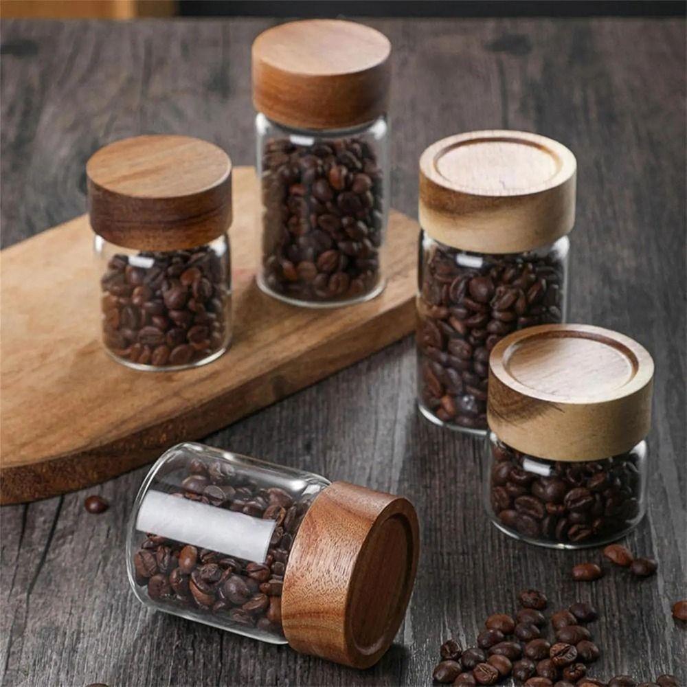 6PCS 10/20/30 ML Wooden Lid Mini Glass Bottles Transparent Food Grade Small Spice Jars Golden Bean Bottle Sealed