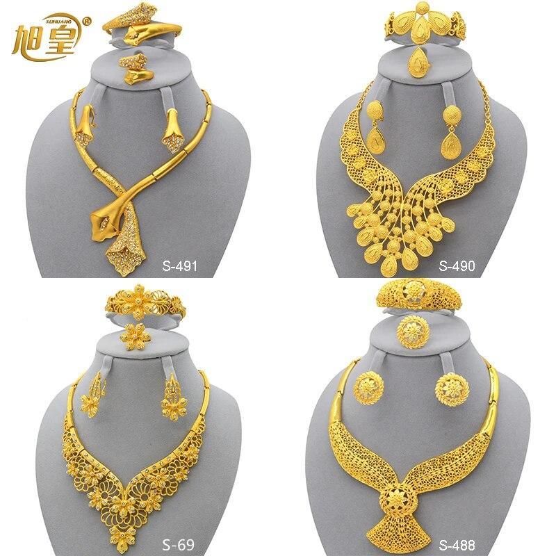 

Африканский позолоченный комплект ожерелья и браслетов для женщин, арабский шарм, роскошный дизайн, колье, комплект ювелирных изделий, свадебные подарки