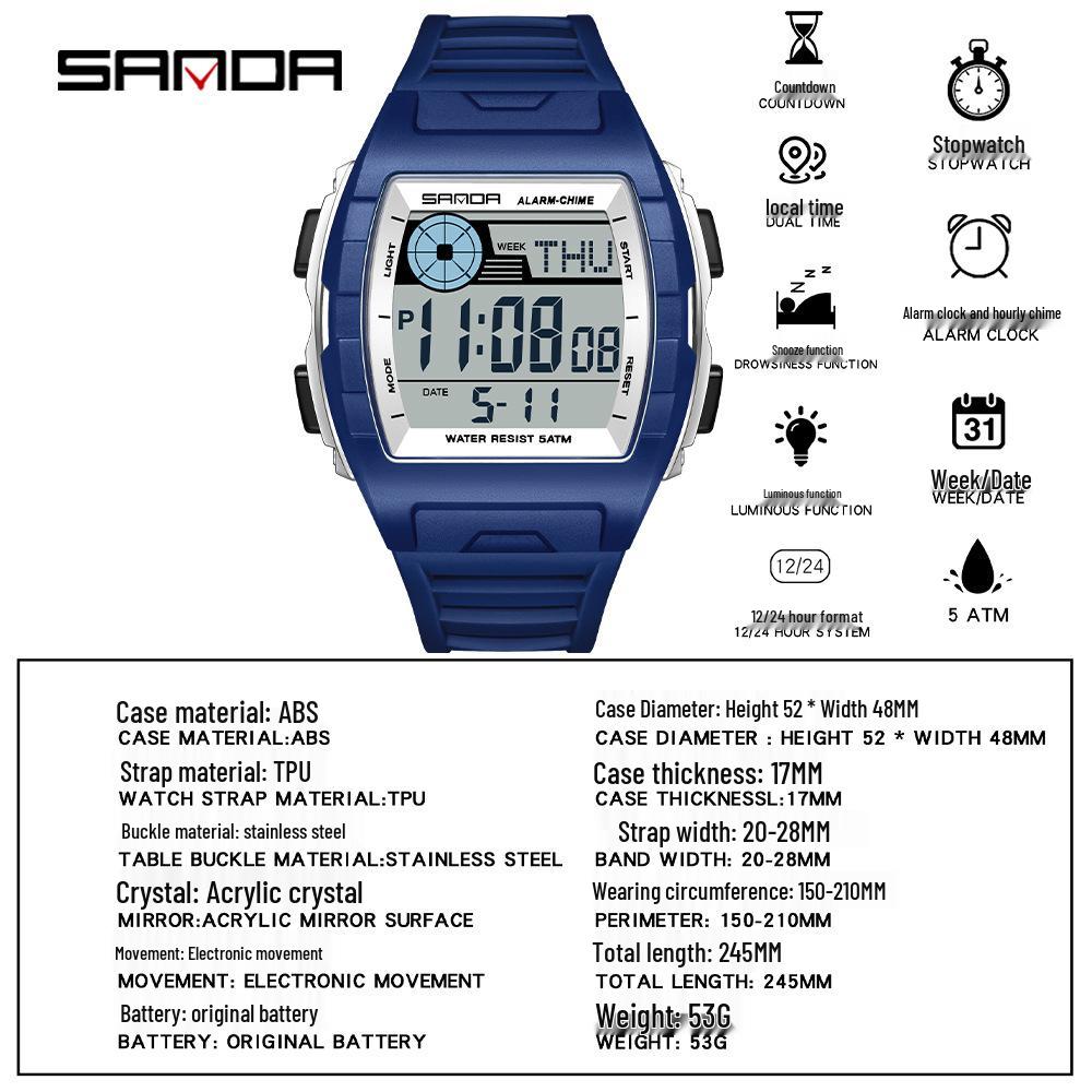 SANDA Multi-Functional Big Dial Watch with Alarm, Snooze, Countdown for Junior & Senior High School Students
