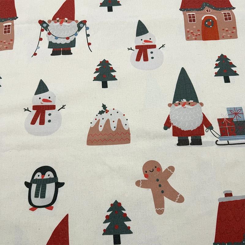 0.5m/1m/2m Cotton Linen Christmas Print Fabric For Tablecloths, Curtains, Christmas Decoration, Sofa Pillows Handmade DIY Fabric