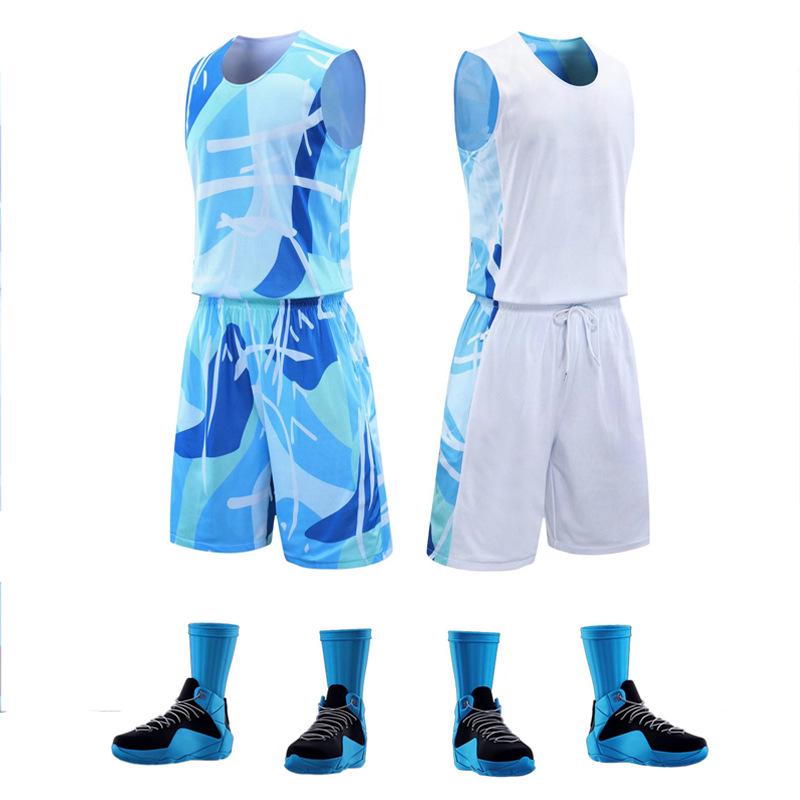 

Мужской двусторонний баскетбольный комплект формы - Свободный крой, Спортивная одежда с принтом, Настраиваемая командная майка 5XL белый/синий