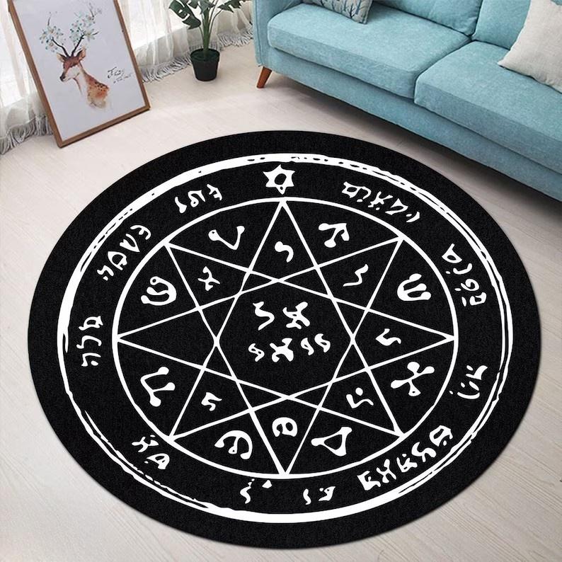 Magische Okkulte Runen Runder Teppich Runen Aus Der Hölle Fußmatte Satanischer Kreis Teppich Hexe Gothic Teppich Rock Goth Heimdekor