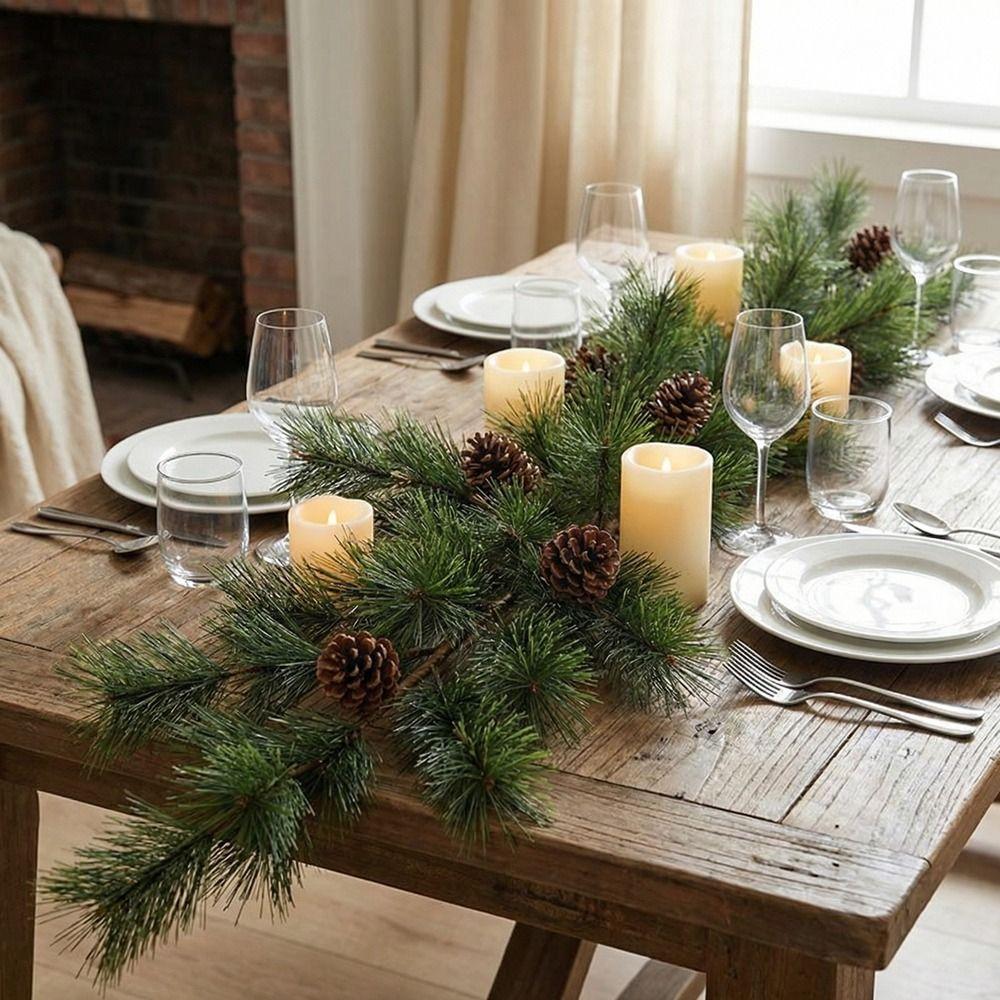 Realistic Artificial Pine Branch with Pine Cones Chinese Style Faux Pine Plant Plastic Fake Pine Branches Wedding Decor