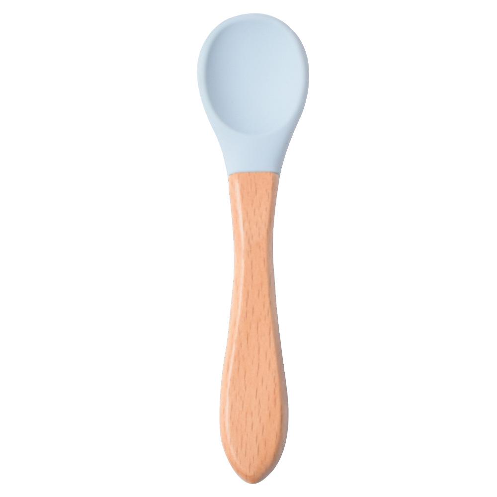 Silicone Baby Bowl & Spoon Set with Wooden Handle and Suction Cup