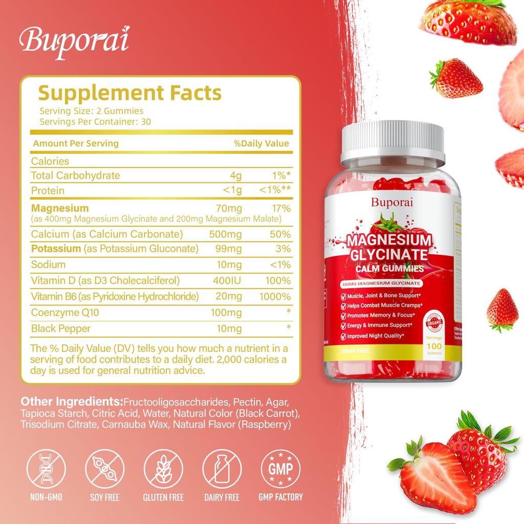 GZVH-400mg Magnesiumglycinat Gummibärchen zur Schlafunterstützung & Muskelkrampf-Linderung | Hoch absorbierende Formel mit Vitamin B6