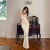 Women's French Square Collar Retro Elegant and Generous Temperament Suspender Dress Celebrity Slim and Thin Long Dress Women