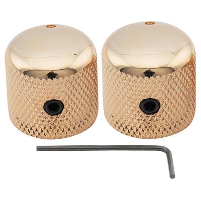Musiclily Pro 1/4" Steel Knurled Dome Knobs with Horizontal Threads and Indicator Dots for Electric Guitars and Basses, Gold (Set of 2)
