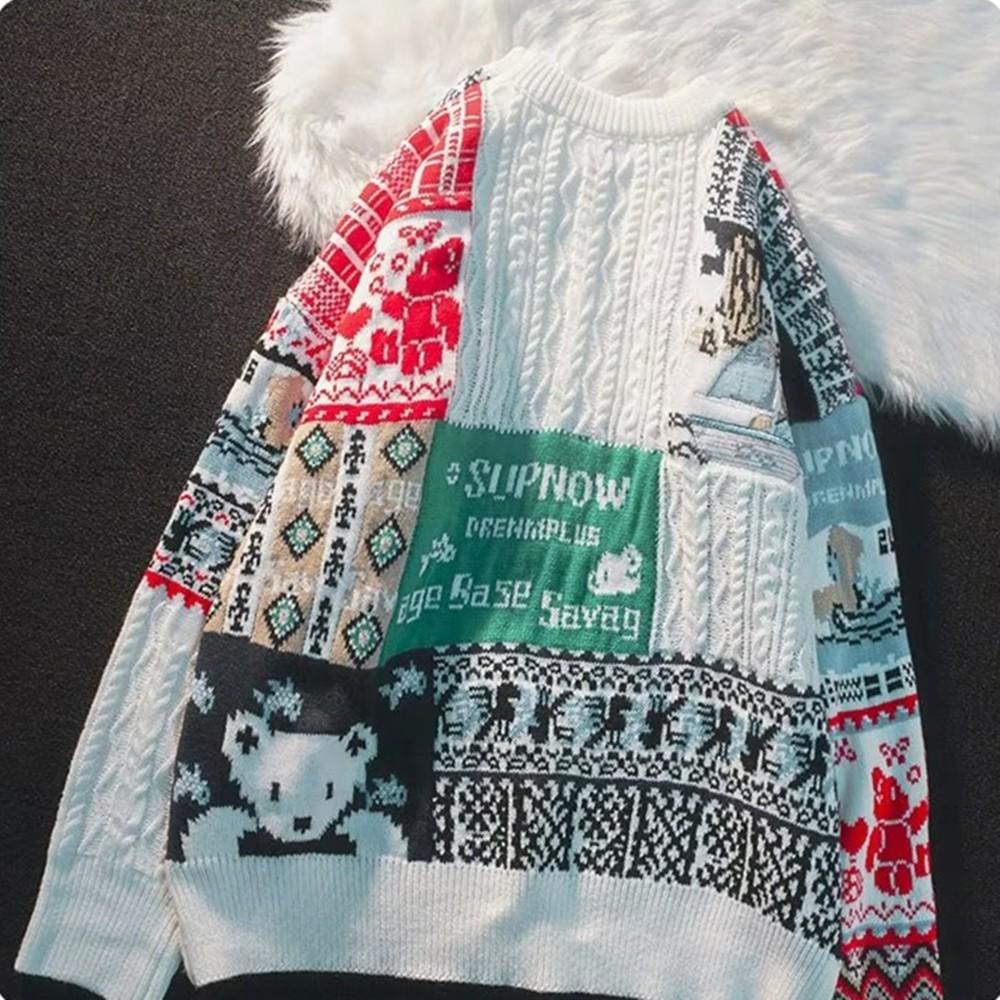 Winter Men Turtleneck Sweaters Christmas Ski Bear Knitted Pullovers Casual Sweaters Male Knitwear Patchwork Pullover Men