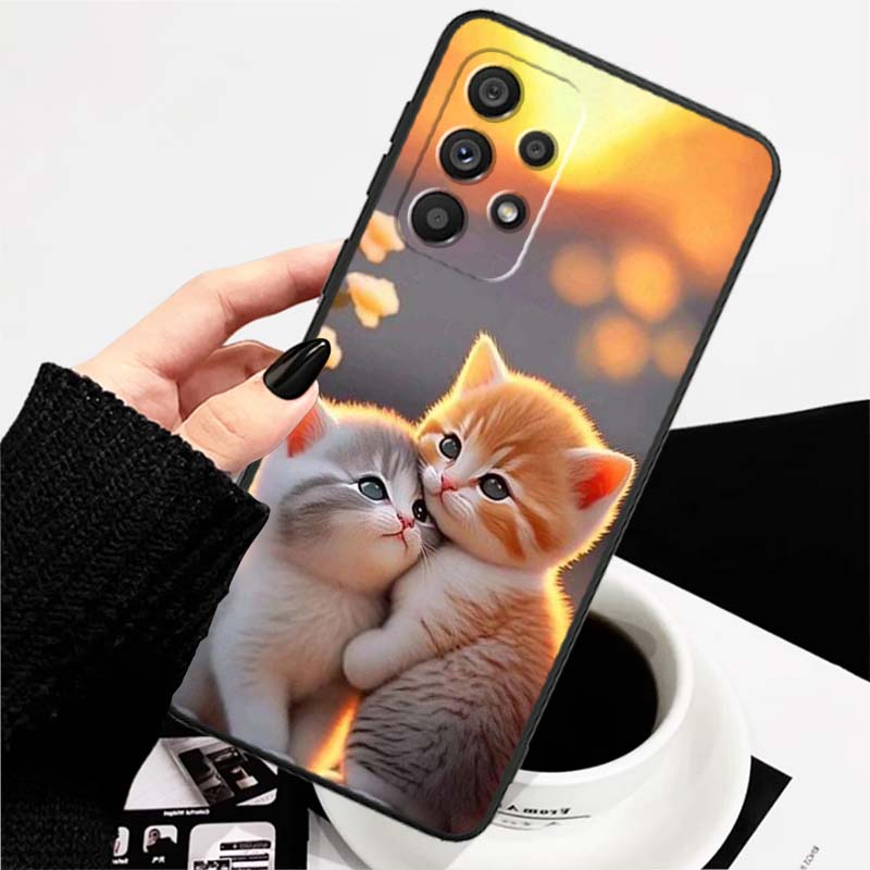Cute cartoon cat illustration Phone Case For Samsung A73 A72 A71 A55 A54 A53 A52 A51 A13 A22 A16 A15 A12 A14 A26 A07 5G Black