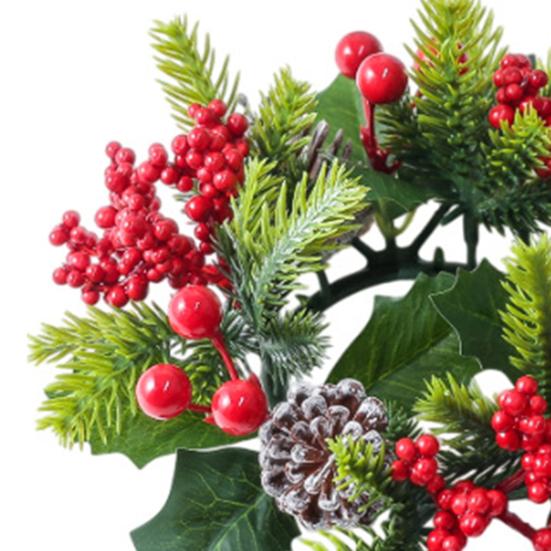Christmas Candle Wreath Artificial Red Berries Pinecone Garland Festive Table Centerpiece Decoration for Christmas Party Home