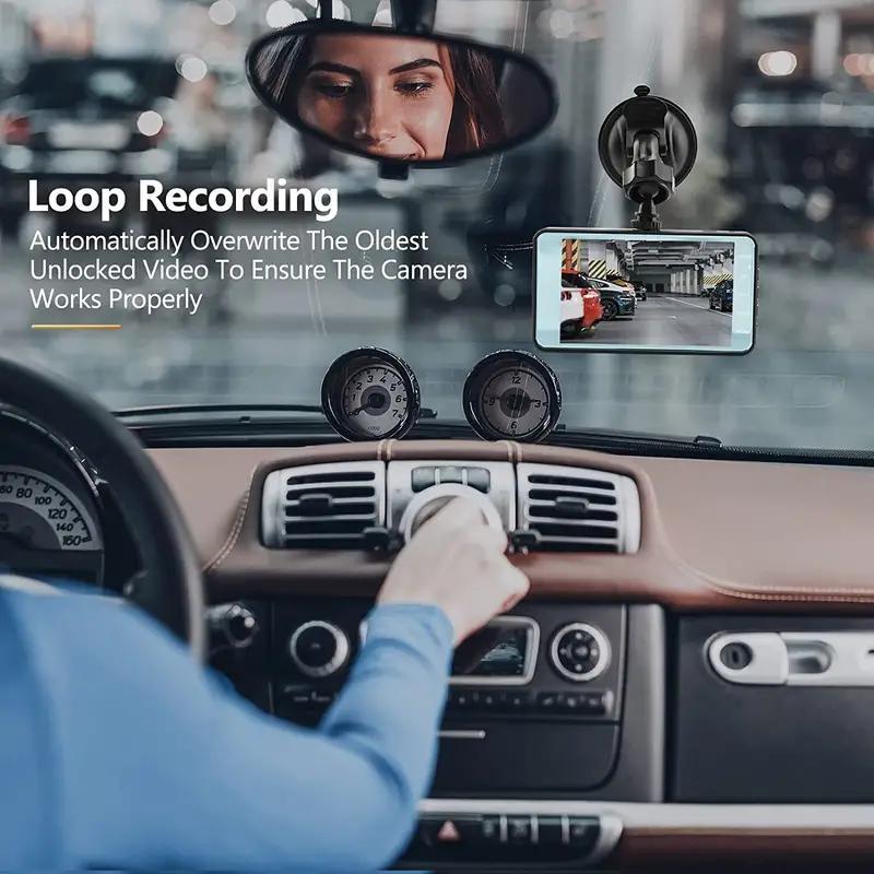 Dash Cam 1080P Dual Lens DVR Car Driving Recorder 4 Inch LCD Screen 170° Wide Angle, G-Sensor, WDR, Parking Monitor, Loop Recording, Motion Detection
