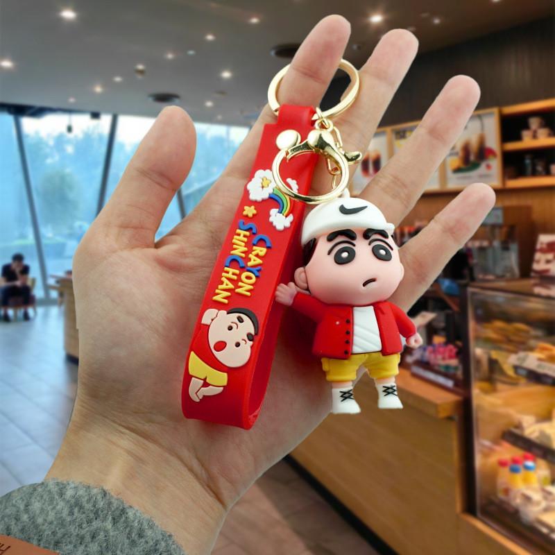 Adorable 3d Crayon Shinchan Keychain For Couples Cute Cartoon Rubber Bag Charm Gift красный