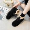 Leather Snow Boots Women's Cotton Shoes Autumn and Winter Soft-soled Piled Thickened Warm Fluffy Shoes Flat-soled Lace-up Short Boots