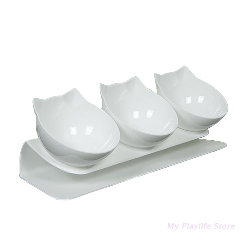 Cats Dog Feeding Dish Bowl 15° Tilted Food Drinking Water Bowls Neck Guard Raised Feeder for Puppy and Kitten Pet Feeding