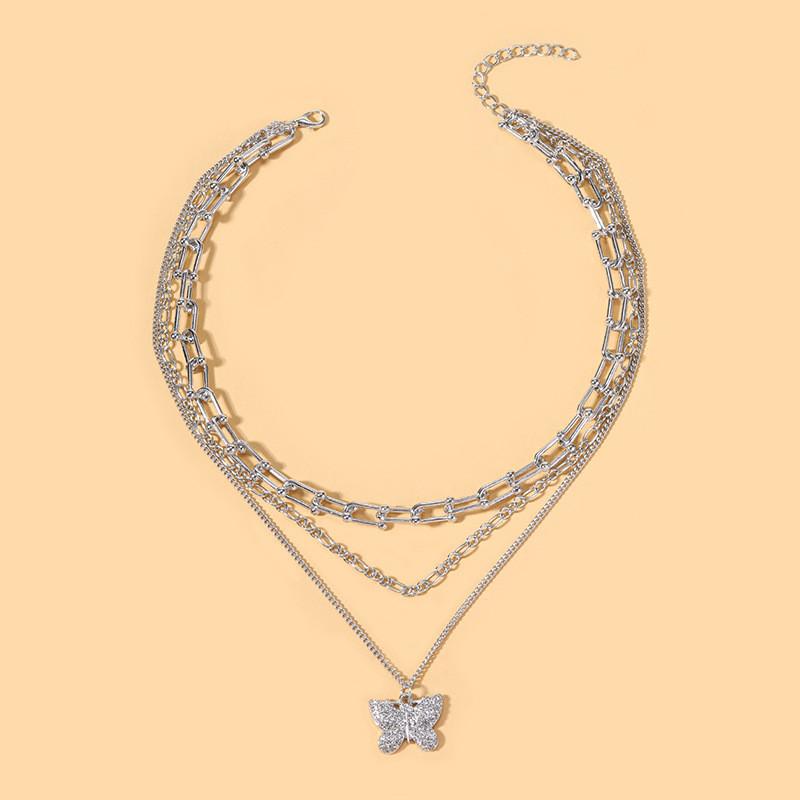 Vintage Butterfly Pendant Necklace For Women With Multi Layer Chain Accessory
