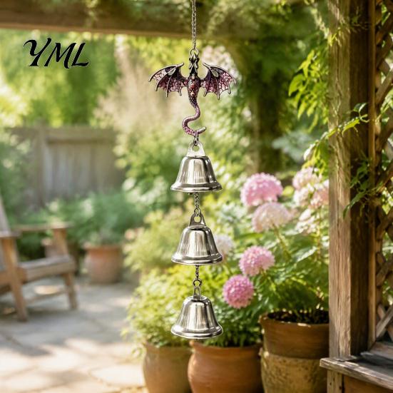 Exquisite Alloy Craft Retro Dragon Hanging Bells, Metal Flying Wind Chime, Rustic Decorative Wall Ornament Fantasy Outdoor Garden for Patio Porch Yard