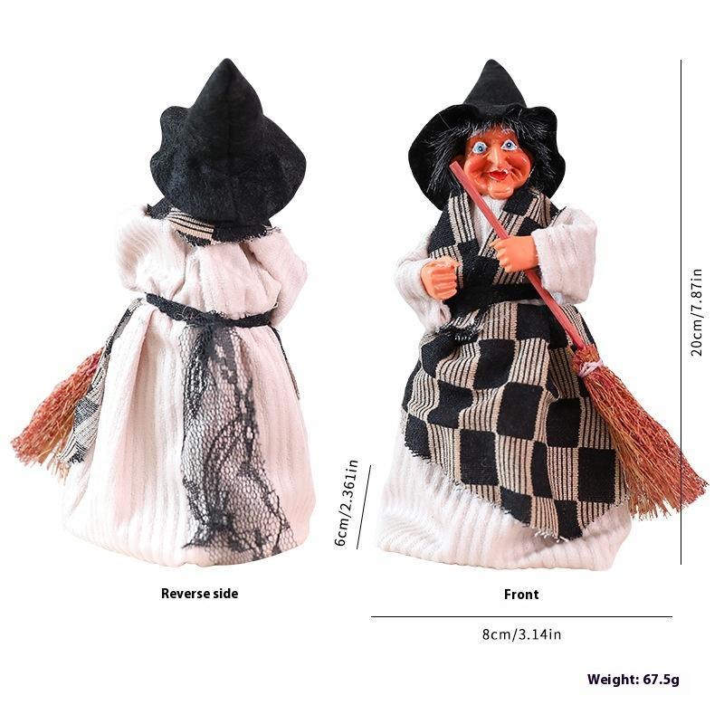 1Pc  Halloween Broomstick  Figurine Hanging Doll DIY Decor Pendant Party Haunted House Props Ornament Garden Bar Decor