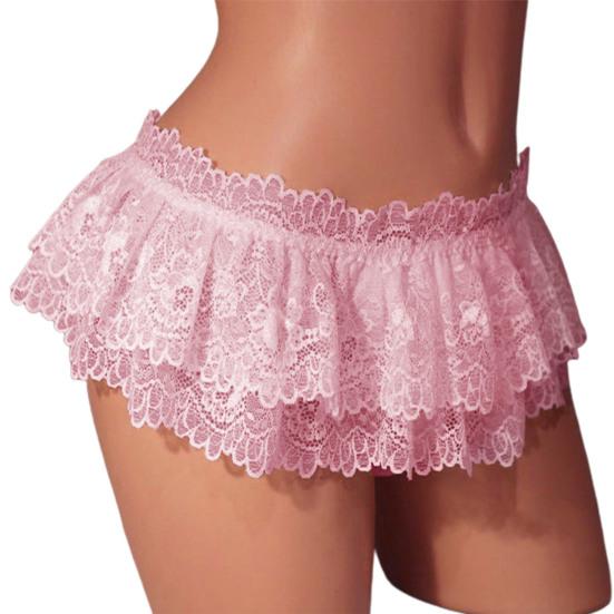 Women Skirt Panties Lace Triangle Underpants Low Waist Floral Embroidery Ruffle Briefs Bedroom Sex Clothes for Honeymoon Wedding Night