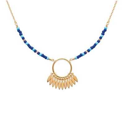 [P9261] - Gold-Plated 'Boho' Golden Blue Necklace - 25x15 Mm