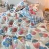 Three-piece Set Korean Girl Heart Cute Rabbit Berry Four-piece Set Simple Checkerboard Bed Sheet Blue Quilt Cover