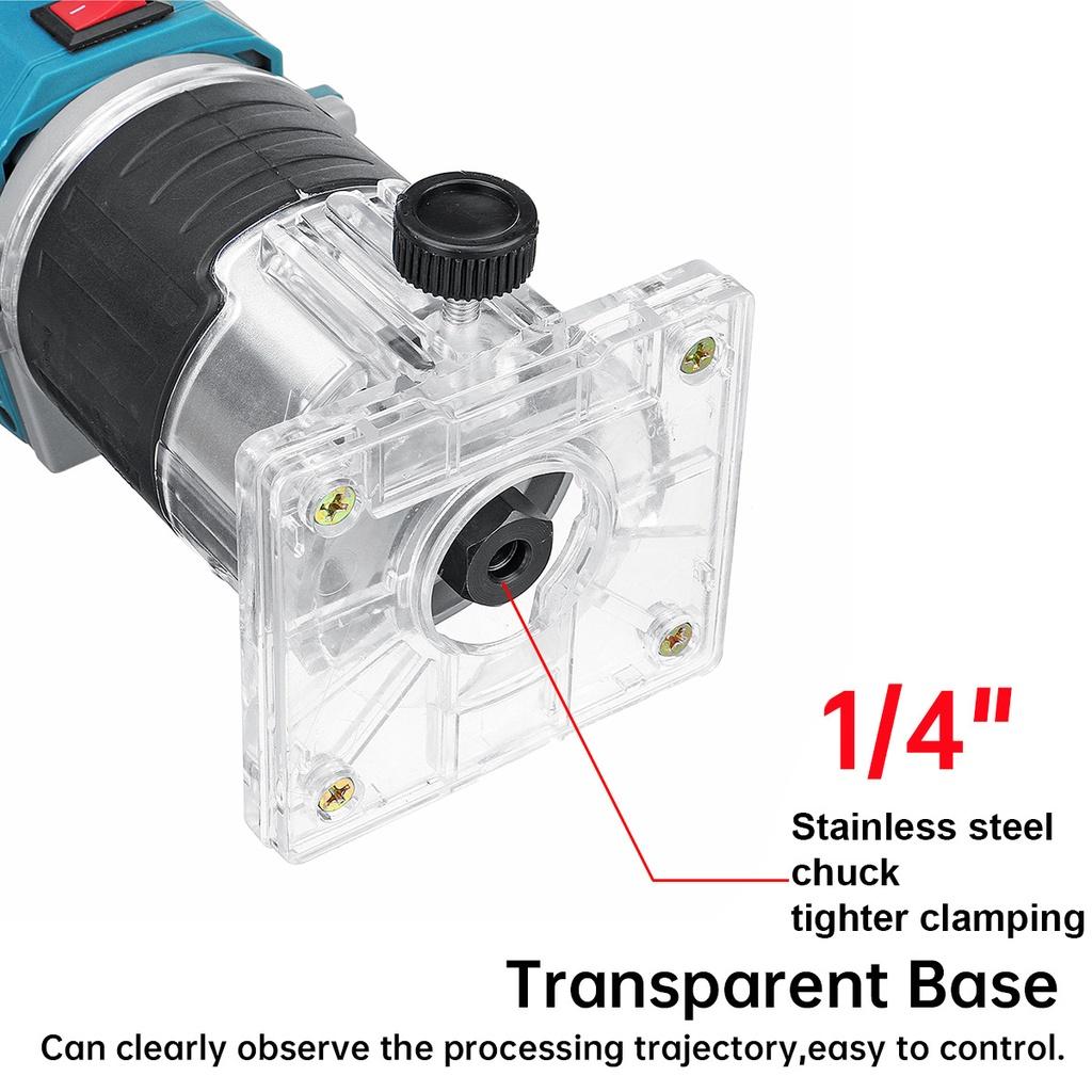 1000W Electric Trimmer Cordless Engraving Slotting Trimming Machine Wood Router with Li-ion Battery for 18V Battery Blue