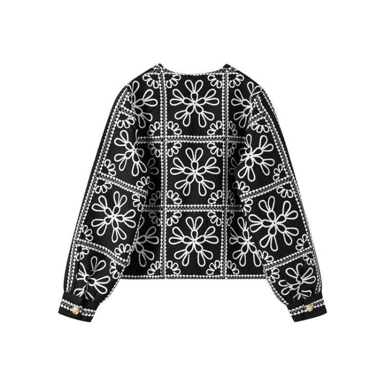 Autumn Casual Long Sleeved Cardigan for Women Loose Coat Floral Print Retro Elegant Top