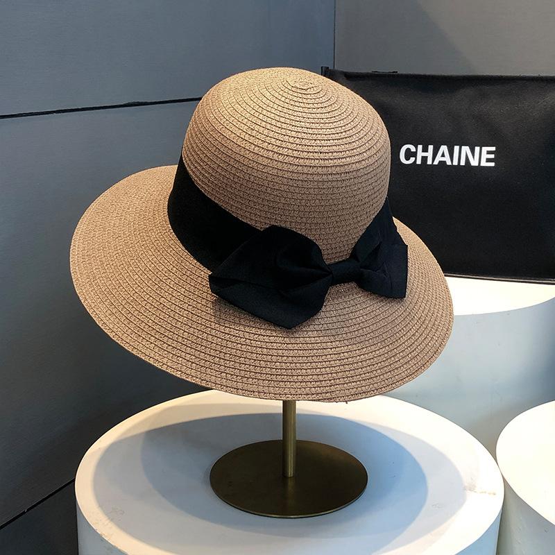 Summer hat female sunshade sunscreen straw straw hat seaside beach sun hat bow basin hat
