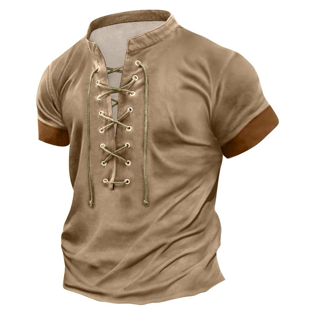 Herren-T-Shirt mit Retro-Krawatte, lässig, farblich abgestimmt, kurzärmelig