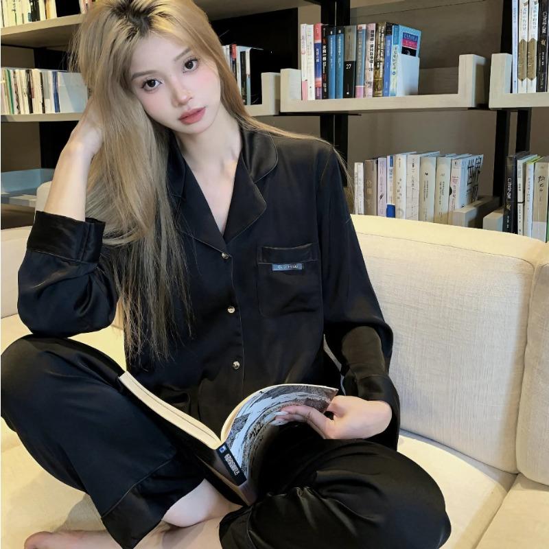 

Новая домашняя одежда на все четыре сезона, пижама с длинными рукавами и длинными штанами, комплект домашней одежды из двух предметов XL чёрный