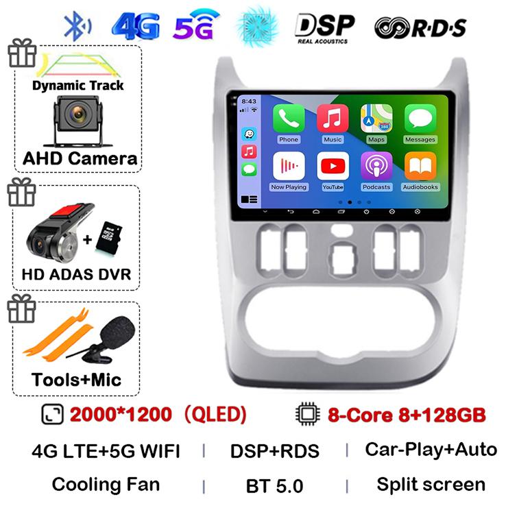 Android 14 Carplay Auto 4G+WIFI Car Radio For Renault Logan 1 Sandero 2009 2010 2011 2012 2013-2015 Multimedia GPS Head Unit DSP