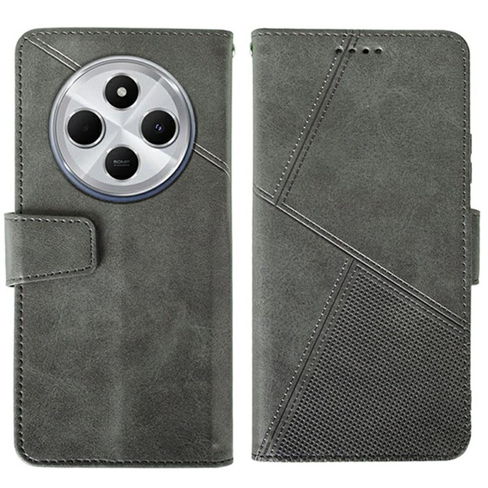 

Для Xiaomi Poco C75 4G/Redmi 14R 5G/14C 4G Гаманець Чохол для телефону Текстура теляти Підставка Шкіряна обкладинка Grey